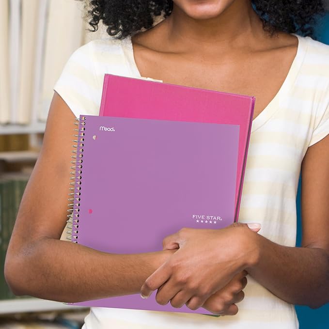 Five Star Spiral Notebook + Study App, 1 Subject, Wide Ruled Paper, 8" x 10-1/2", 100 Sheets, Fights Ink Bleed, Water Resistant Cover, Amethyst Purple (72351)