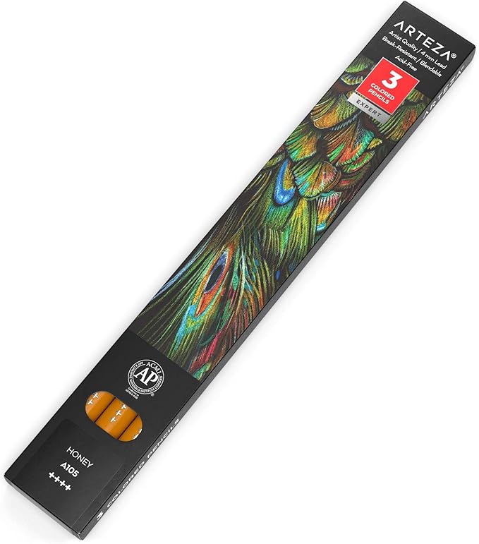 Arteza Colored Pencils, Pack of 3, A105 Honey, Soft Wax-Based Cores, Ideal for Drawing, Sketching, Shading & Coloring