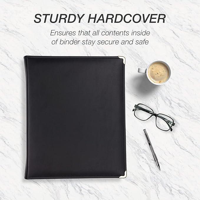 Samsill Classic Collection Leather Binder, Zippered, Executive Presentation Portfolio, 1.5 Inch (Holds 325 Sheets), Brass Round Ring, Black