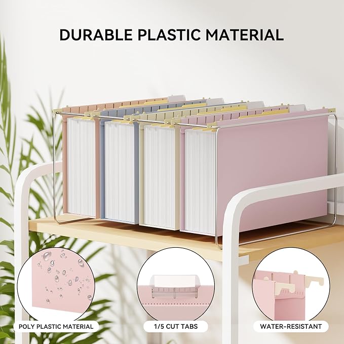Ansook Legal Size Hanging File Folders with Tabs Extra Capacity,Heav Duty 3" Expansion Plastic Hanging Folders for Filing Cabinet,Assorted Colors,12 Pack Office School Expandable File Folder Organizer