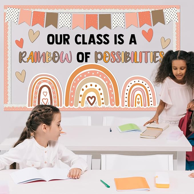 Boho Rainbow Bulletin Board Decorations Rainbow Classroom Bulletin Board Border Set Motivational Paper Cutouts Back to School Preschool Chalkboard Wall Supplies