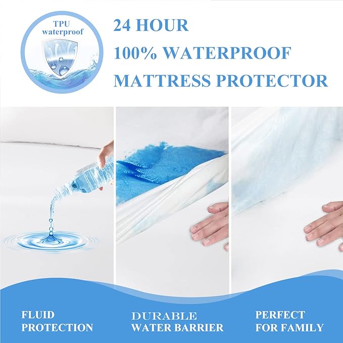 2 Pack King Size Premium Waterproof Mattress Protector, Soft Breathable Mattress Pad, Noiseless Waterproof Bed Cover - Stretch to 21" Fitted Deep Pocket Mattress Protection