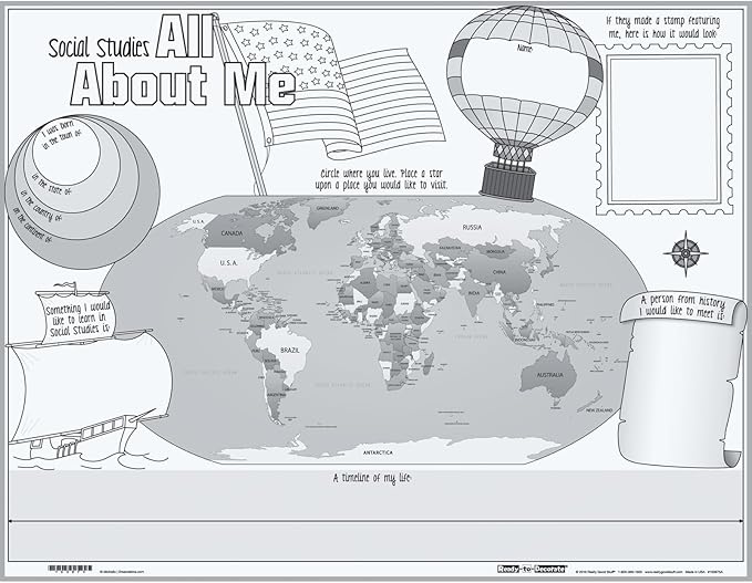 Really Good Stuff Ready-to-Decorate Social Studies All About Me Posters, 22" by 17" (Set of 24) - Classroom Decor, Preschool and Elementary Classroom Must Haves, Sit Dots, Teacher Supplies
