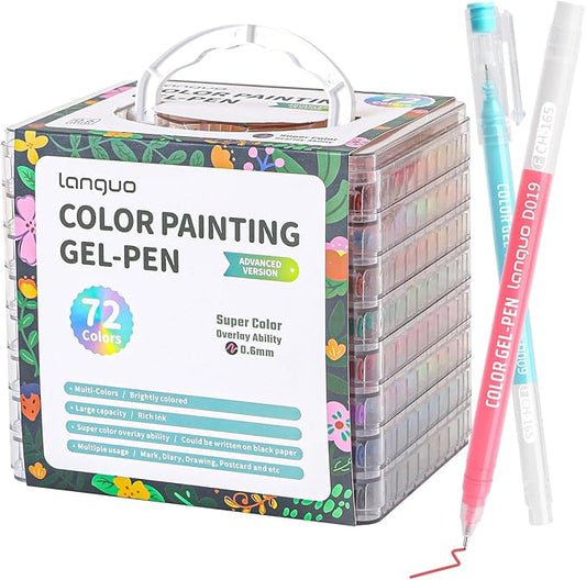 Gel Pens For Coloring, 72 Pack Colored Pens for Black Paper & White Paper, 0.6MM Fine Point Pens for Coloring, Writing, Drawing, Journaling, Note Taking, Office, Home