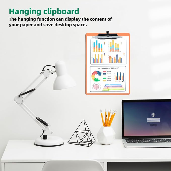 Orange Clipboard with Pen Holder, Set of 6 Plastic Clipboard with Low Profile Metal Clip, Hanging Clipboards Holds 8.5x11 Inch Papers, Standard A4 Letter Size Clip Boards for Office & School