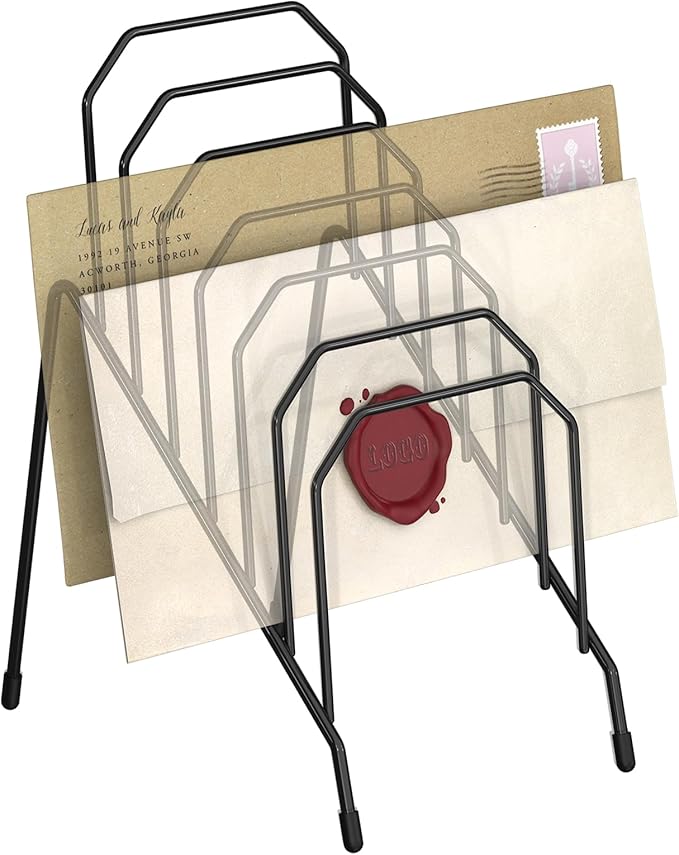 Incline Desk Mail Organizer, Mail Sorter Letter Organizer Rack with 6-Section Vertical Compartments Rack for Letters, Postcards, Brochures, Mail Holder for Office, Home, School