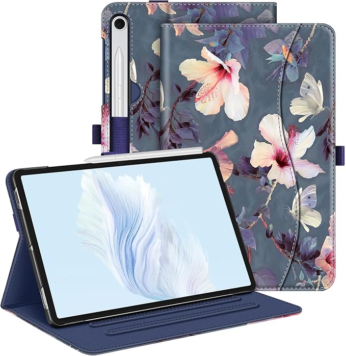 Fintie Case for Samsung Galaxy Tab S10 Lite/ S10 FE/ S9 FE 5G 10.9 Inch/Tab S9 11 Inch with S Pen Holder, Multi-Angle Viewing Protective Cover with Pocket, Auto Sleep/Wake, Blooming Hibiscus