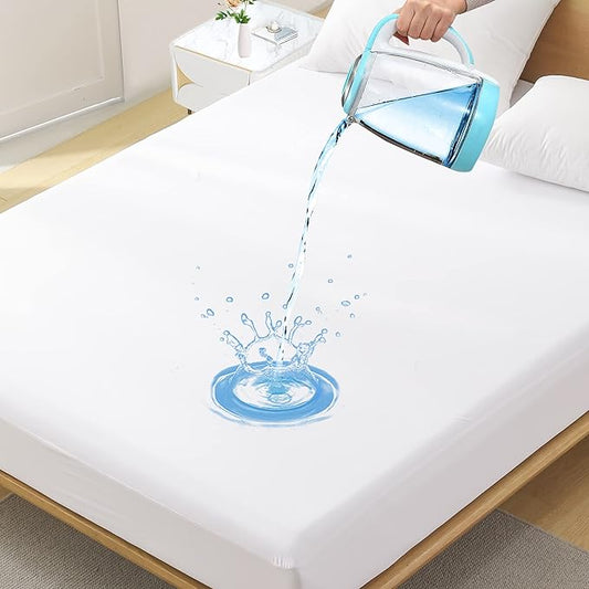 Twin XL Waterproof Mattress Protector for Dorms. Noiseless, Breathable, and Machine Washable Fitted Mattress Cover with Deep Pocket up to 5”-21”（White）