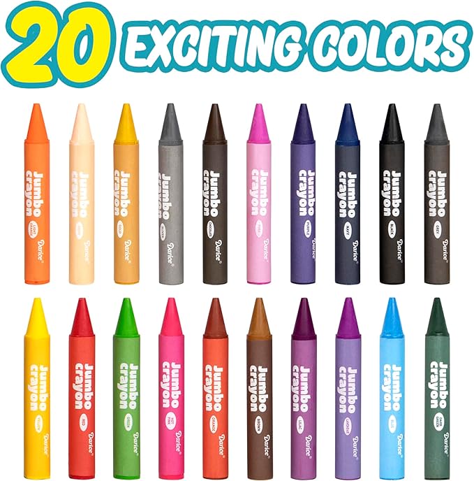 Darice Jumbo Crayons for Toddlers, 20 Colors Large Crayons for Kids, Washable, Non-Toxic Giant Crayon for Kid and Toddler Coloring Classroom Back to School Supplies
