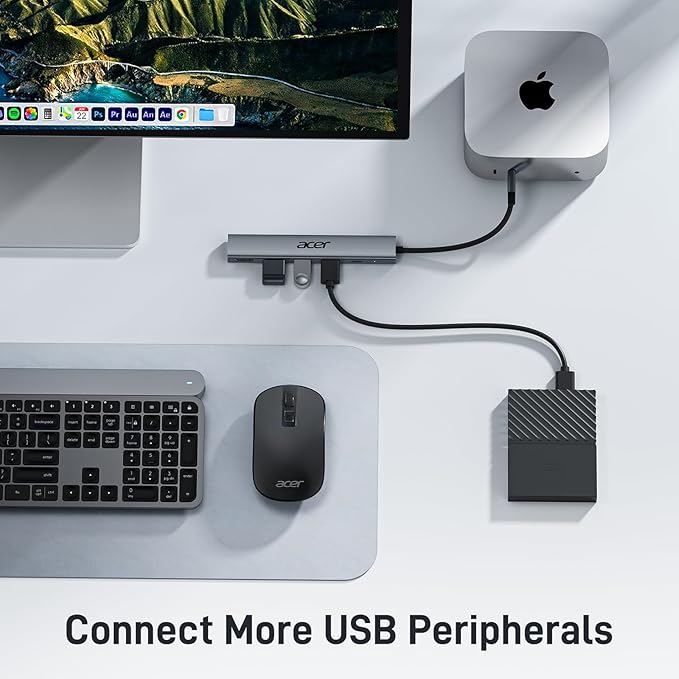 Acer 5 in 1 USB C Hub with 4K HDMI, 100W Power Delivery, 3 USB A Data Ports, USB C to HDMI Multiport Adapter for Laptop, PC, Tablet, MacBook Air, iPad Air, iMac, iPhone 15/16 Pro/Pro Max