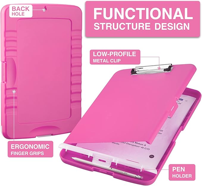 Sooez Clipboard with Storage, Clip Board 8.5 x 11 with Pen Holder, Plastic Organization Case Box for Letter Legal A4 Size Paper, Low Profile Clip, Nurses Teachers Must Haves, School & Office Supplies