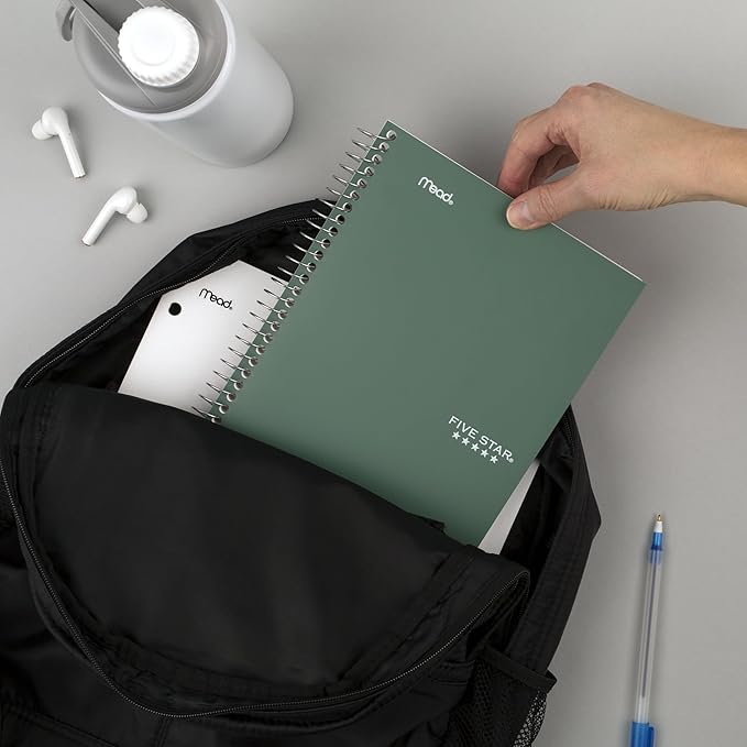 Five Star Spiral Notebook, 2 Subject, College Ruled Paper, 6" x 9-1/2", 80 Sheets, Fights Ink Bleed, Water Resistant Cover, Seaglass Green (840029CH1-ECM)