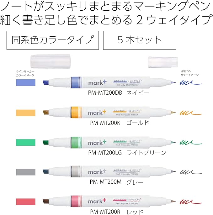 KOKUYO Fluorescent Highlighters, Dual-Tip Highlighter Markers for Bible in Assorted Colors, Fine & Chisel Tip No Bleed Quick-Dry for Journals, Planners, Notes, Vivid Colors. Japan Import(PM-MT200-5S2)