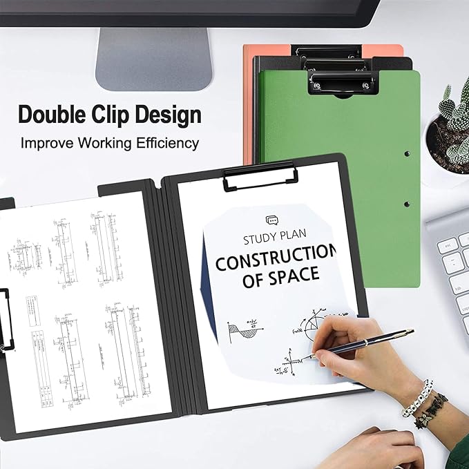 4 Pack Foldable Clipboards, A4 Clipboard Folder, Office Clipboard Folder with Double Clips Metal Clip, Storage Clipboards for Office, School or Medical Field(4 Colors)