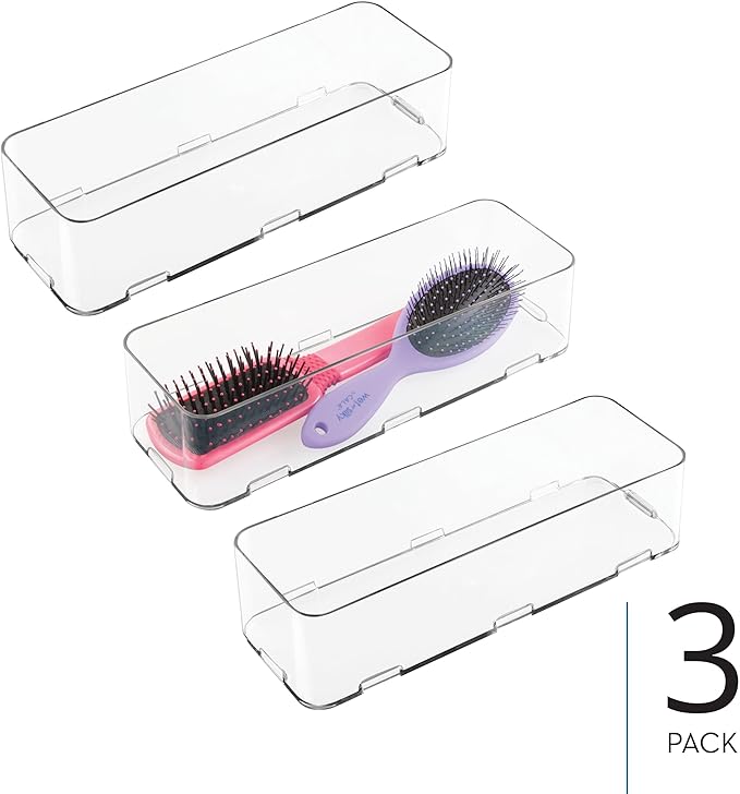 iDesign Interlocking Drawer Organizer for Kitchen, Bathroom, or Desk Drawers, Set of 3, Clear