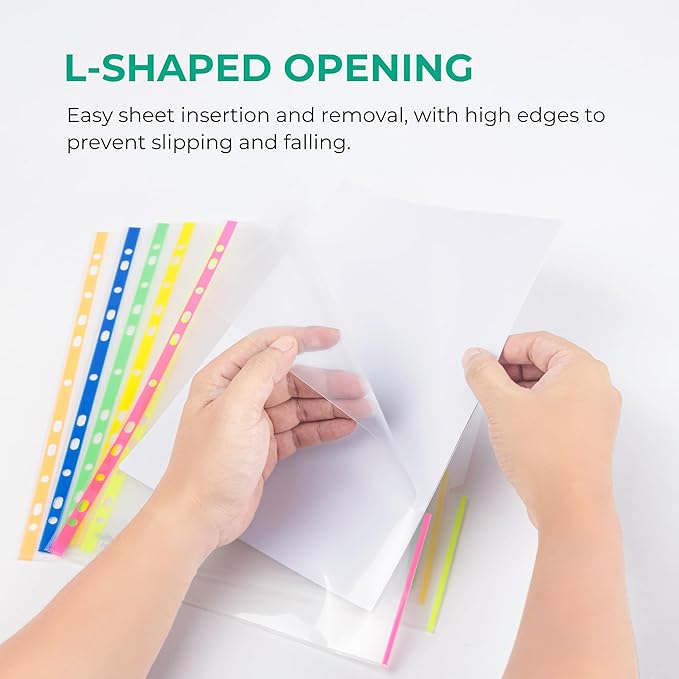24 Pack, Color Edges Plastic Sheet Protectors 8.5"x11", Premium Heavy Duty, Top & Side Loading, Page Protectors Sheet Reinforced 11-Hole Fit for 2/3/4 Ring Binder