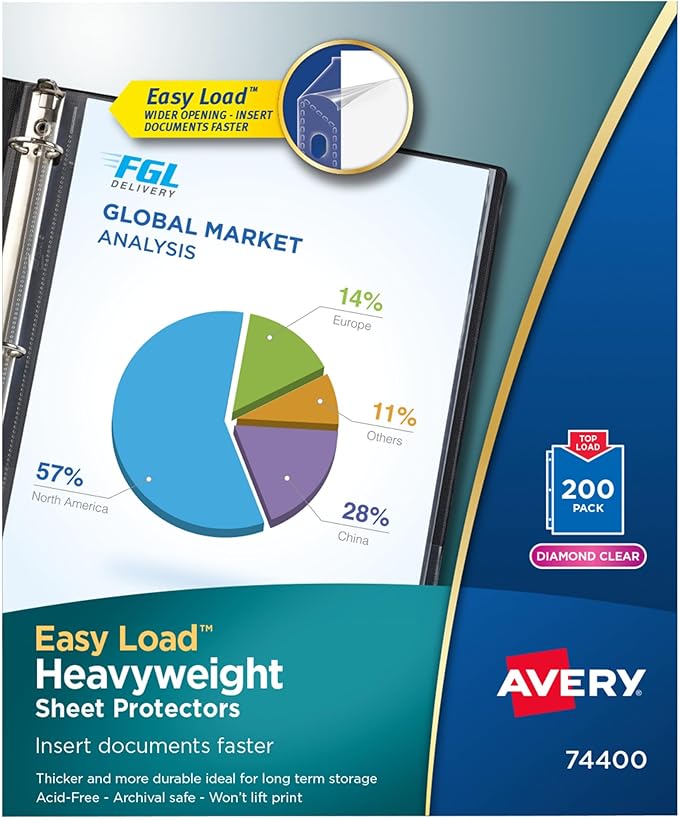 Avery Diamond Clear Heavyweight Sheet Protectors, 8.5" x 11", Easy Load, 1000 Total Page Protectors (74400)
