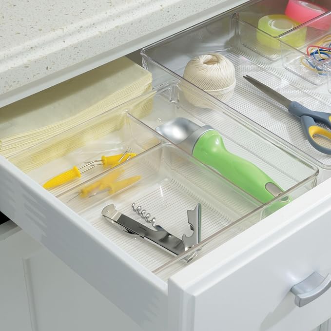 iDesign 3-Section Drawer Organizer for Kitchen, Bathroom, and Desk Drawers - Set of 3 - Clear