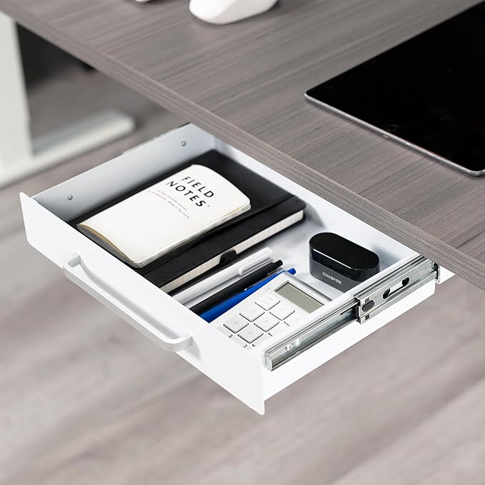 VIVO 13 inch Under Desk Slide Out Storage Organizer, Pull Handle Drawer, White, DESK-DR1H-W (Pack of 3)