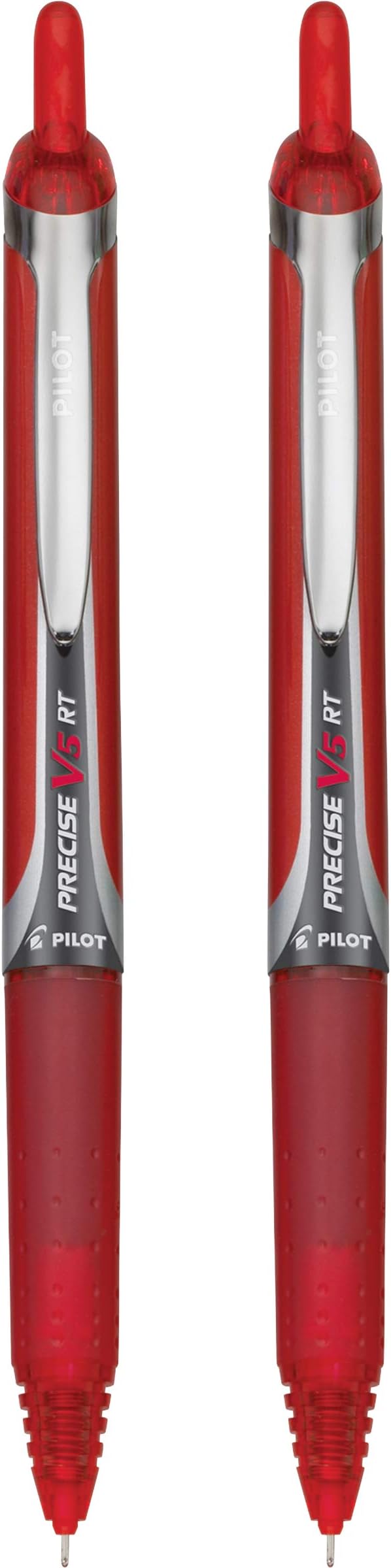 Pilot Precise V5 RT Refillable & Retractable Rollerball Pens, Extra Fine Point Pens 0.5 mm, Red, Pack of 2 - Ideal for School, Journaling & Office Writing