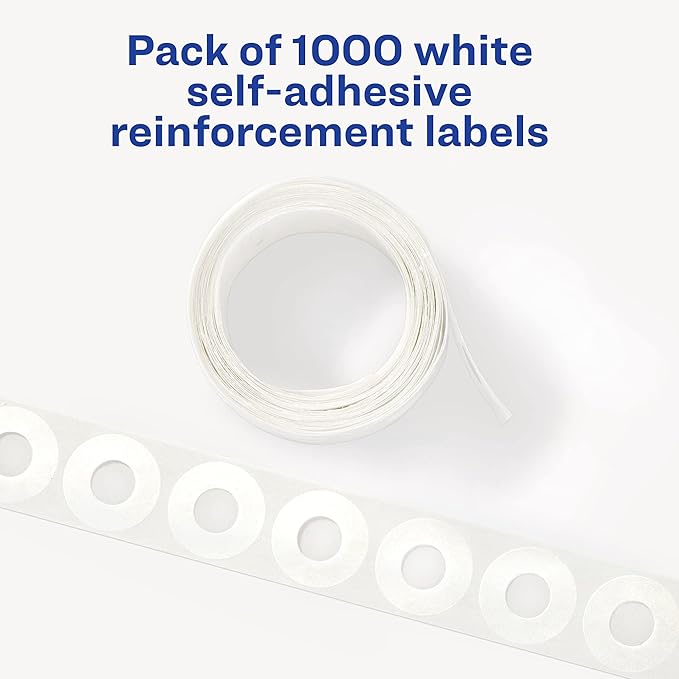 Avery Self-Adhesive Hole Reinforcement Stickers, 1/4" Diameter Hole Punch Reinforcement Labels, White, Non-Printable, 1,000 Labels Total (5720)