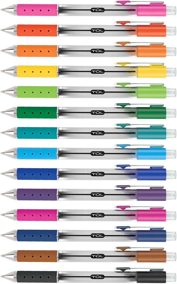 WHJJK TUL Retractable Gel Pens, Bullet Point, 0.7 mm, Gray Barrel, Assorted Standard and Bright Ink Colors, Pack of 14, SG_B01NBW93N6_US