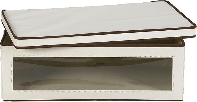 Household Essentials 514 Vision Storage Box - Natural Canvas with Brown Trim - Large