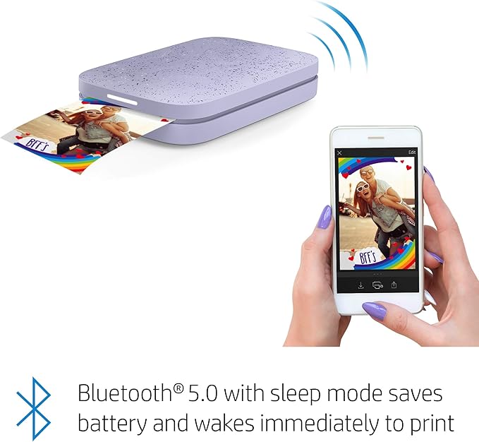 HP Sprocket 2x3 Instant Smartphone Photo Printer 75 Sheets Bundle - Bluetooth Portable Color Wireless Mobile Printer (Purple) Zink Sticky-Back Photos
