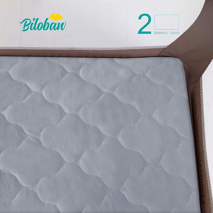 Biloban 2 Pack Pack and Play Mattress Protector Sheets Fitted Waterproof Playard Mattress Pad, Compatible with Graco Pack n Play & Dream On Me & Pamo Babe, Playpen/Playard Sheet, Gray, 39" x 27"