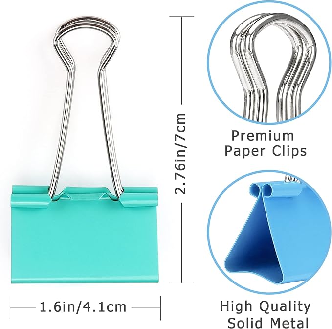 ZZTX Large Binder Clips Paper Clamps Clips Assorted Color, 1.6 Inches, 24 Pieces