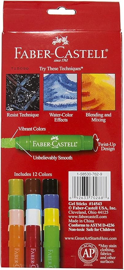 Faber-Castell Gel Sticks - 12 Twistable Watercolor Crayons for Kids with Brush - Watercolors for Kids