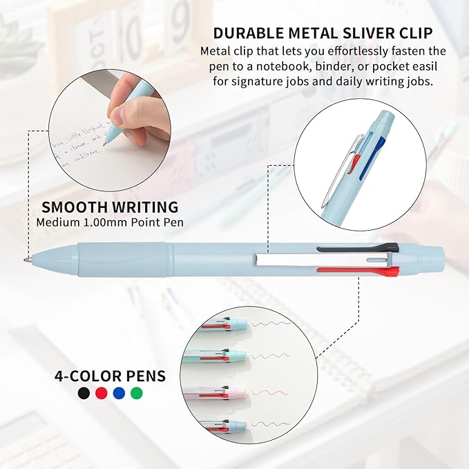 Multicolor Ball Point Pens 4-in-1 Colored Pens (1.0mm) Assorted Inks 4-Color Ballpoint Pen (12-count)