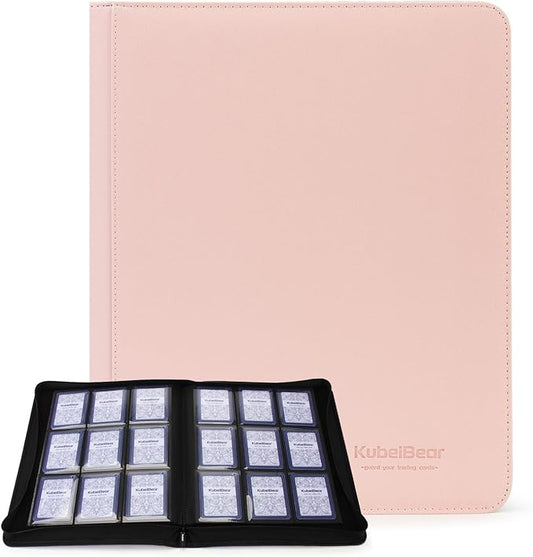 Toploader Binder – 360 Capacity, Zippered Trading Card Holder for MTG, Sports & Collectible Cards – Acid-Free, Durable & Travel-Friendly Storage (Pink dots, Toploader Binder)