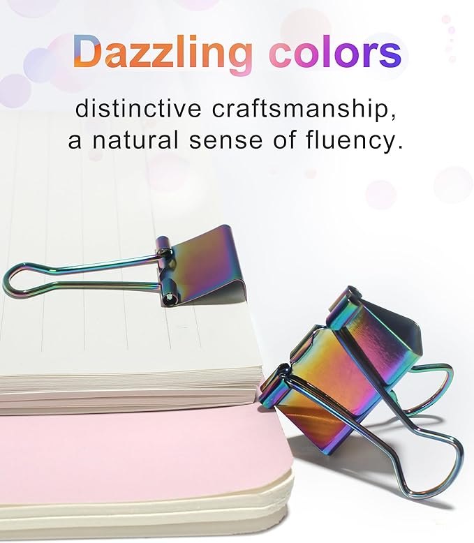 10 Pcs Rainbow Paper Clamps,Medium Binder Clips, 1 Inch Length for Office Use, Organize Files and Folders
