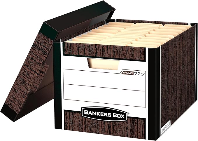 Bankers Box 12-Pack R-Kive Heavy Duty File Storage Boxes with Lids, FastFold Assembly, Letter/Legal, (00725)