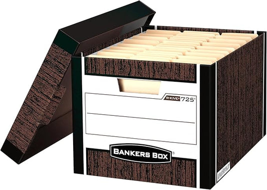 Bankers Box 12-Pack R-Kive Heavy Duty File Storage Boxes with Lids, FastFold Assembly, Letter/Legal, (00725)