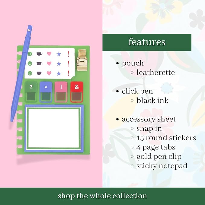 Kate Spade New York Zipper Pouch Filled with Planner Stickers and Accessories, Set Includes Notepad, Sticker Tabs, Black Ink Pen and Holder, Vegan Leather Accessory Bag, Sunny Day Stripe