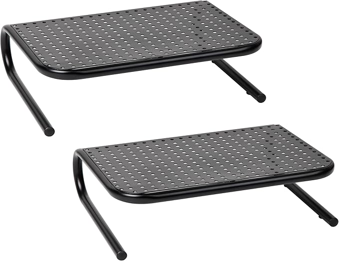 Mind Reader Monitor Stand, Ventilated Laptop Riser, Desktop Organizer, Metal, 14.5"L x 11.25"W x 4.25"H, Set of 2, Black
