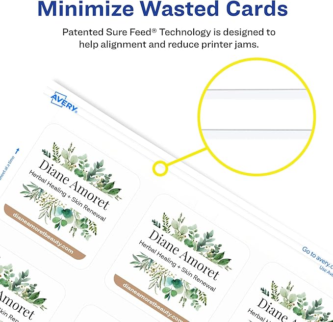 Avery Clean Edge Printable Square Cards with Sure Feed Technology, Rounded Corners, 2.5" x 2.5", Matte White, Inkjet Printer Compatible, 180 Blank Cards Total (35702)
