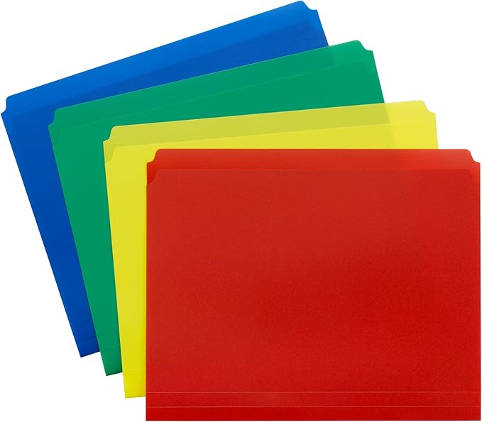 Smead Poly File Folder, Straight-Cut Tab, Letter Size, Assorted Primary Colors, 24 Count
