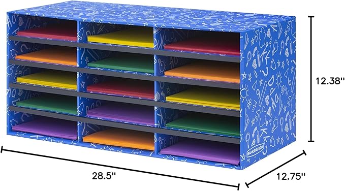 Bankers Box Classroom collection, 15-Compartment Literature Organizers, 28.5" x 12.375", Blue (3384301)