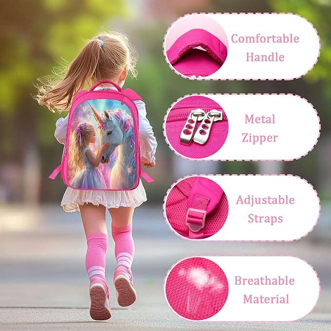 Unicorn Girl Backpack Set 3 Piece School Bags and Lunch Box with Pencil Case Unicorn Bookbag Set for Toddler Kids Girls Boys Teens Kindergarten Elementary Middle