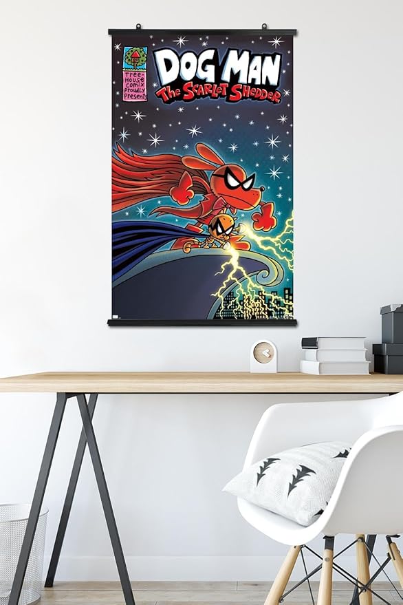Dog Man - The Scarlet Shedder Wall Poster, 34L" x 22.4W", Premium Poster & Clip Bundle