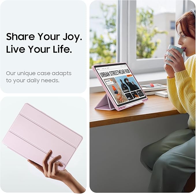 Fintie Hybrid Slim Case for Samsung Galaxy Tab S10 Lite/ S10 FE/ S9 FE 10.9 Inch/Tab S9 11 Inch with S Pen Holder, Shockproof Cover with Clear Transparent Back Shell, Auto Wake/Sleep, Pink