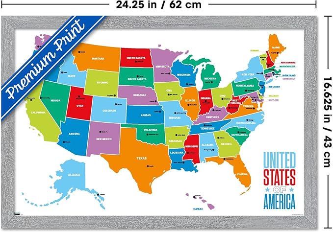 Trends International Map - United States Of America 2022 Wall Poster, 22.4L x 14.7W, Gray Framed Version