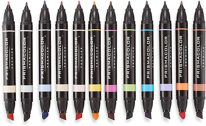 Prismacolor Premier Double-Ended Art Markers Fine And Chisel Tip Manga Colors Adult Coloring 12 Pack