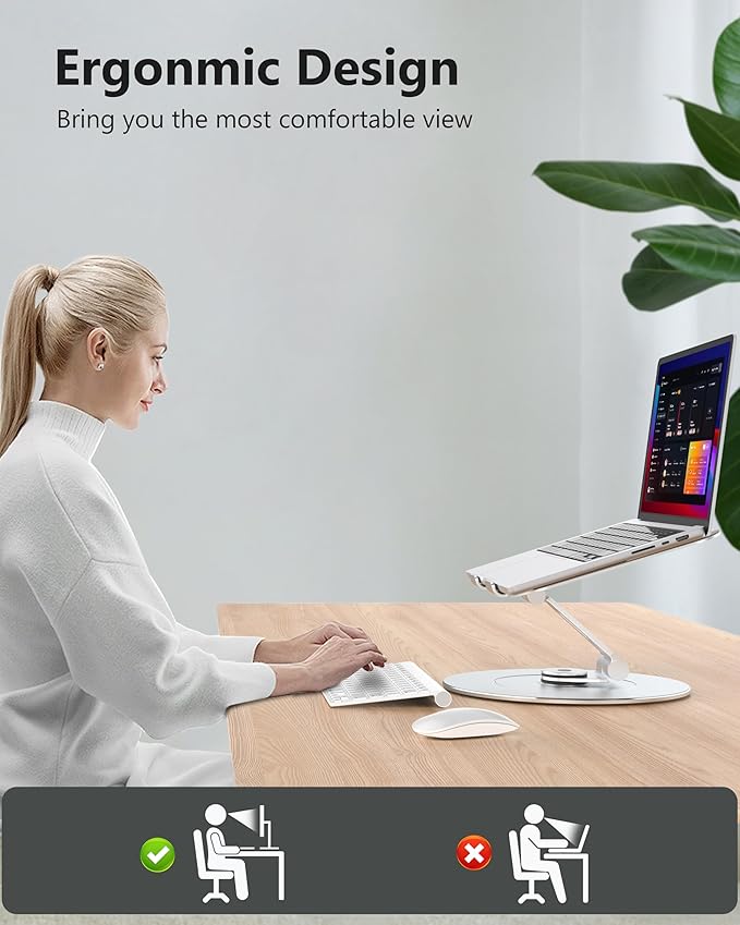 Laptop Stand with Phone Holder, Adjustable Laptop Stand, Aluminum Computer Mount Holder, Ergonomics Laptop Riser for Desk, Fits MacBook, up to 17.3" All Notebooks Silver