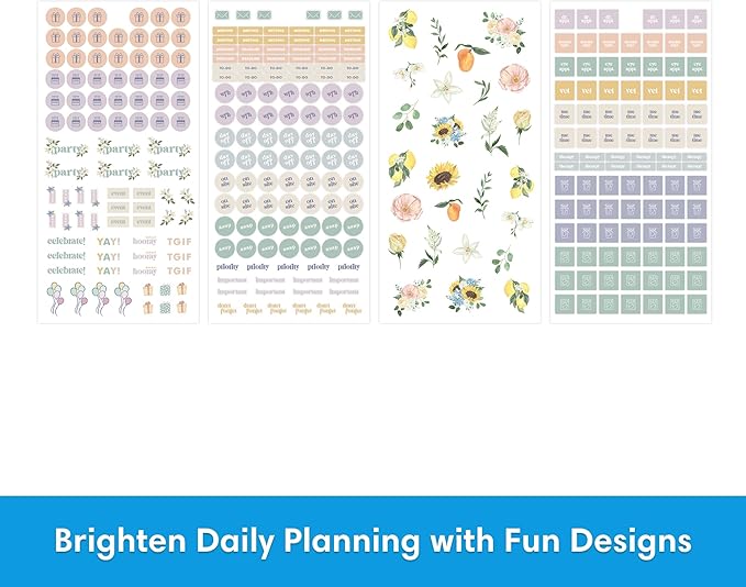 Blue Sky Sticker Book, Everyday and Monthly Planner Stickers, Undated, Glued with Bungee, 1460+ Stickers for Journals and Calendars (Floral, 4.5" x 9")