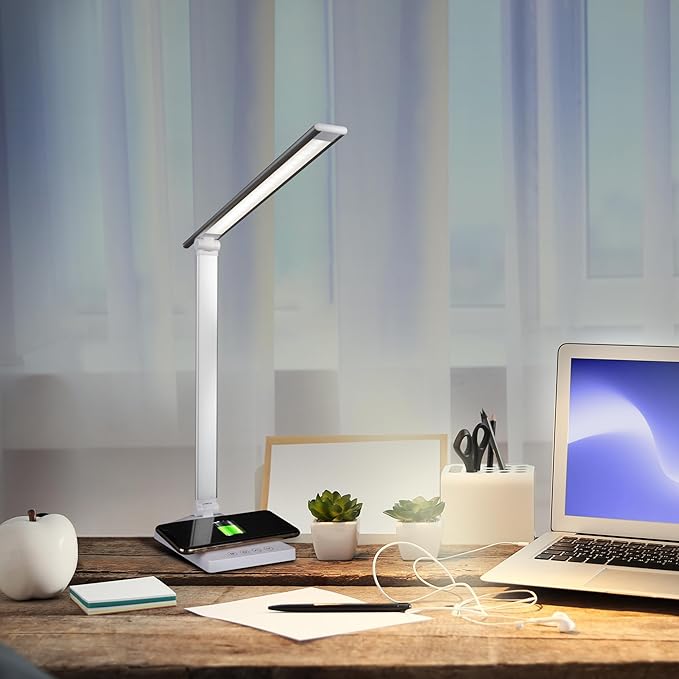 OttLite Entice LED Desk Lamp with Wireless Charger & USB, Book Light, Desk Light, Reading Light, Foldable Arm & Shade, Touch Controls, 3 Color Temperatures, ClearSun LED, Great Lamps for Home Office