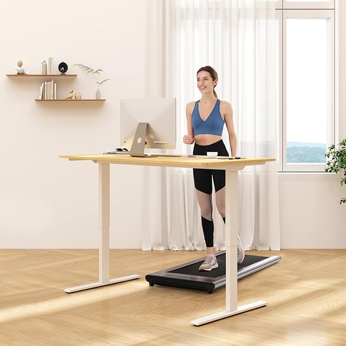 FLEXISPOT 55x24 Inch Electric Height Adjustable Standing Desk for Home & Office, Splice Board Desk for Computer Workstation, Study, or Creative Setup, Maple